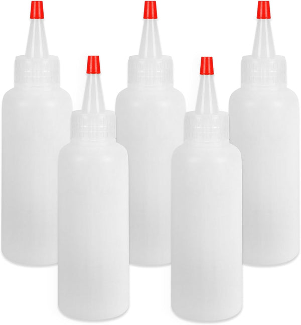 Ninsula 5Pcs Squeeze Bottles, 4 Oz Plastic Condiment Squeeze Bottles with Red Twist