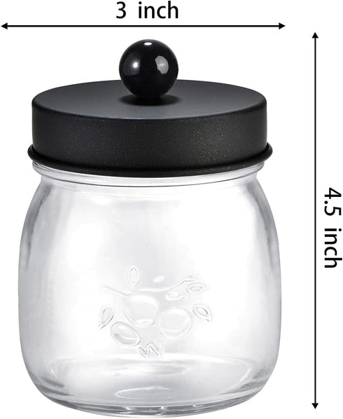 SheeChung 4 Pack Apothecary Jars with Lids, Bathroom Organizers and Storage, Small Mason Jars for Q-tips, Cottons,