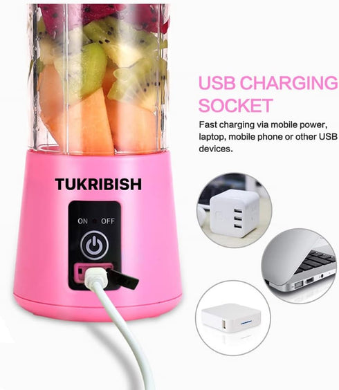 Portable Blender, Personal Size for Shakes and Smoothies, USB Rechargeable Mini Travel Fruit Juicer Cup Mixer, 13oz