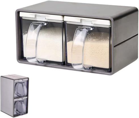MARWENSED Salt Container With Lid And Spoon, Clear Seasoning Rack Spice Pots, 3