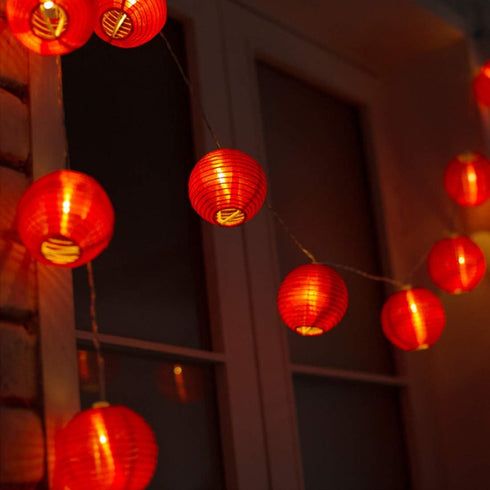 Amants01 Red Lantern String Lights 13.12 ft 20 LEDs Battery Operated Hanging Lanterns