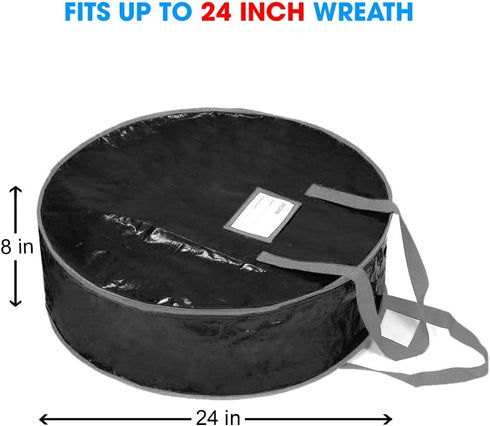 Propik Wreath Storage Bag 24" - Tear Resistant Holiday Container with Heavy Duty Handles and Transparent Card Slot, 24”