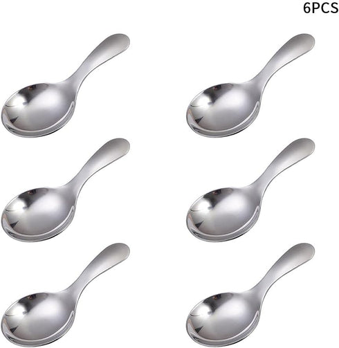 6pcs Stainless Steel Short Handle Spoons, 3.54x1.77inch Round Dessert Spoons Ice Cream Spoon Use for Kitchen or Restaurant(Silver)