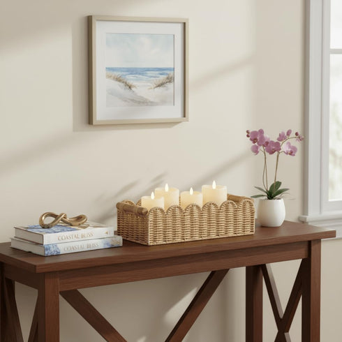 Cozy 2 CubesLand Scalloped Edge Toilet Paper Storage Basket, Living Room Home Decor Basket, Paper Rope Small Baskets