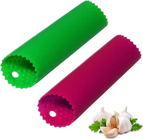 Sinnsally Garlic Peeler Skin Remover Roller Keeper, Easy Quick Silicone Tube Roller for Garlic Peeling (Green, Red)
