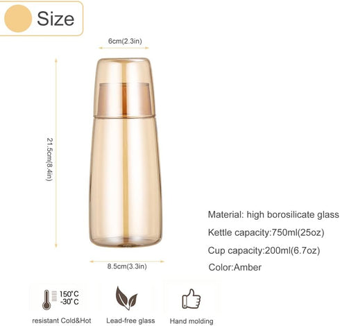 Set Set 25oz/750ml Yalucky Bedside Water Carafe with Tumbler, Bedside Carafe and Glass for Nightstand Bedroom Guest