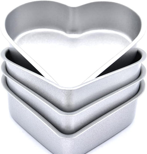 Pack of 4 Cute Non-Stick Pan-Shaped Cake Molds, Small Silver Heart-Shaped Pudding Jelly Cups