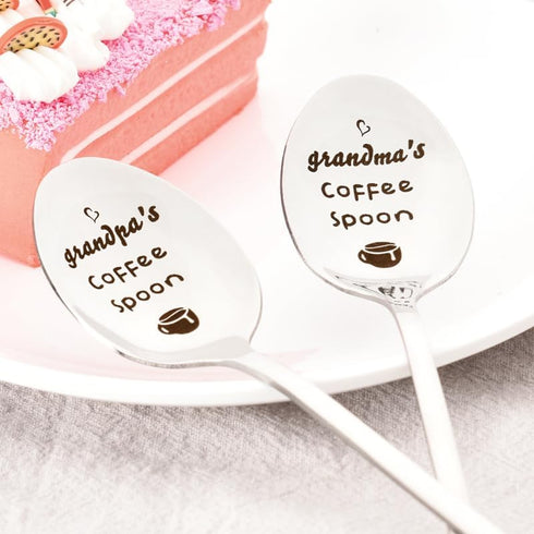 Grandma Grandpa Spoon Gifts from Grandchildren, Birthday and Christmas Gifts for Grandmother, Grandfather Coffee Lovers