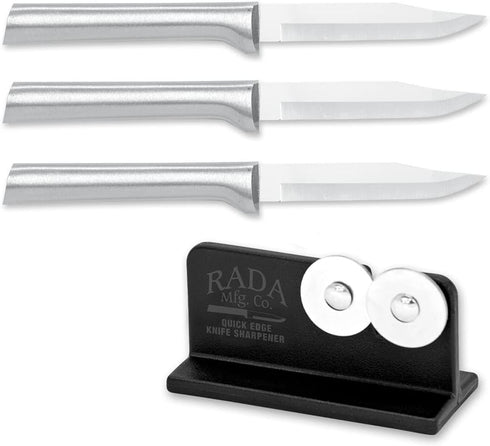 RADA Cutlery Regular Paring Knife with Quick Edge Sharpener, Pack of 3, Silver Handle