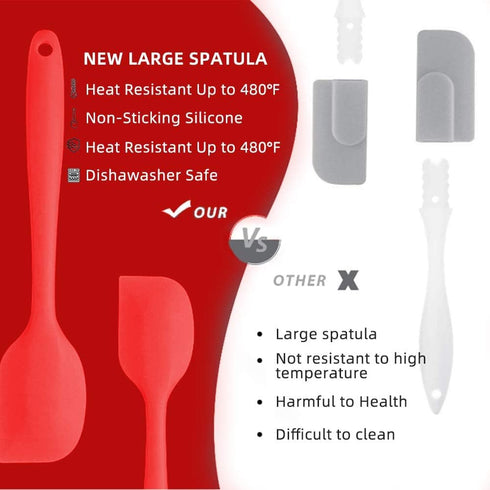 Silicone Spatula Set, 6 Piece Kitchen Utensils for Cooking, Baking, and Mixing, Heat Resistant (Red)