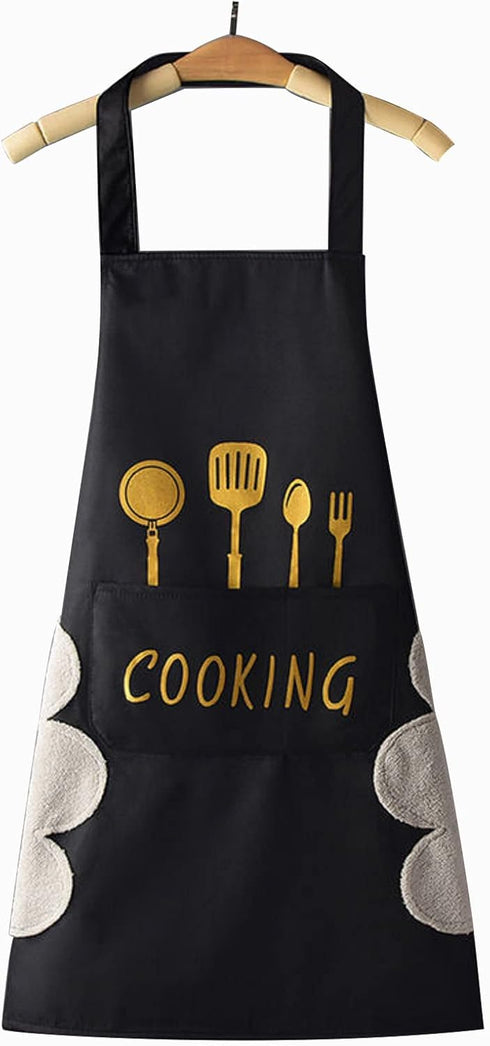 DILLMAN Women Kitchen Apron with Hand Wipe Pockets, Big Pocket, Waterproof for Cooking and Baking