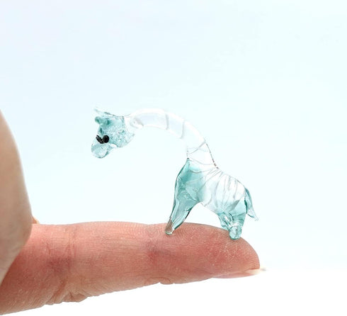 Giraffe Glass Handmade Figurine – Tiny Blown Glass Animal – Miniature Collectible Sculpture – Unique Wildlife Décor Gift