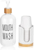 Pump Mouthwash Dispenser with Bathroom Cup Holder, Glass Mouthwash Container, Mouth Wash