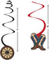 Western Party Hanging Swirl Decorations - Red & Blue Swirl with Cowboy Cutouts (Pack of 12) - 5" & 7"