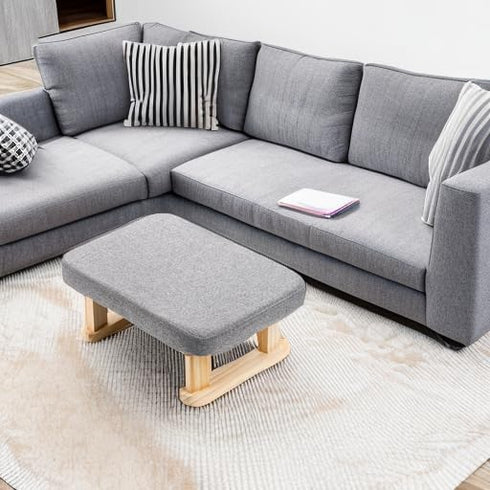 Lawei Small Footstool Ottoman, Rectangle Fabric Foot Stool Rest with Wooden Legs and Non-Slip Soft Padding, Modern