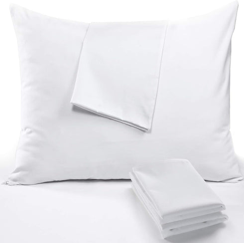 Niagara 4 Pack Pillow Protectors, Standard 20x26 Inches, Lab Certified Ultra Fresh Treated Cotton Zipper Covers White
