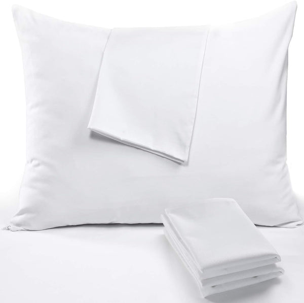 Niagara 4 Pack Pillow Protectors, Standard 20x26 Inches, Lab Certified Ultra Fresh Treated Cotton Zipper Covers White