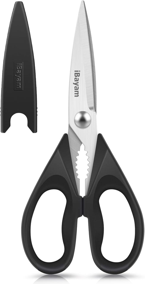 iBayam 1-Pack Kitchen Scissors, All Purpose Kitchen Shears 8.5" with Sheath, Black Kitchen Accessories
