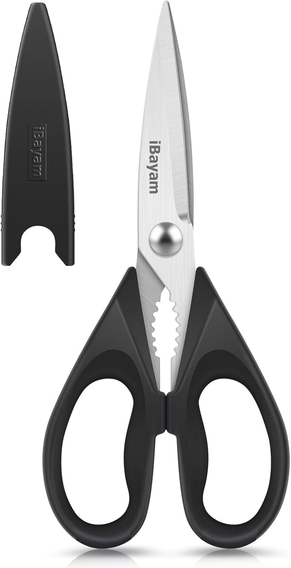 iBayam 1-Pack Kitchen Scissors, All Purpose Kitchen Shears 8.5" with Sheath, Black Kitchen Accessories