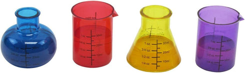 Treasure Gurus Novelty Chemistry Beaker Plastic Drink Shot Glass Set - 4 Glasses Science Flask Party Supply