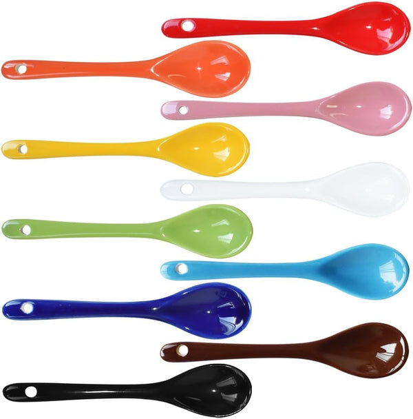 10 Color Porcelain Egg Spoons, 5 Inch Ceramic Spoons for Coffee, Dessert, Yogurt, Milky Tea