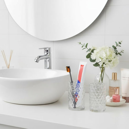 Tonxus Set, 11oz Set, Countertop Bathroom Toothbrush Holder Clear Glass Toothbrush Holder and Bathroom Tumbler Cup