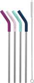 Ello Impact 4 Pack Reusable Metal Straws with Silicone Tips, Stainless Steel, June Breeze