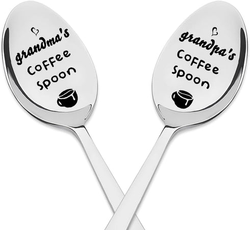 Grandma Grandpa Spoon Gifts from Grandchildren, Birthday and Christmas Gifts for Grandmother, Grandfather Coffee Lovers
