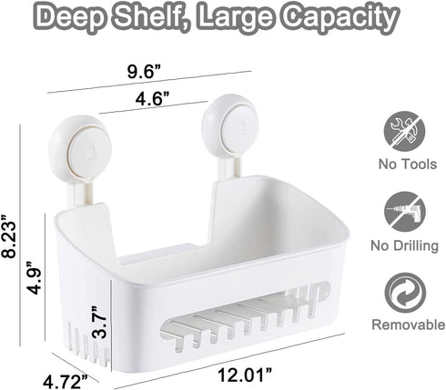 Suction Cup Shower Organizer Basket, Plastic Bath Shelf with Strong Suction Power, Waterproof, Reusable Caddy for