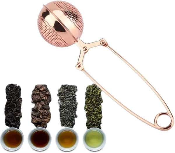 Haofy Tea Strainer, Stainless Steel Filter, Twisting Snap Ball Infuser for Loose Leaf Tea, Rose Gold