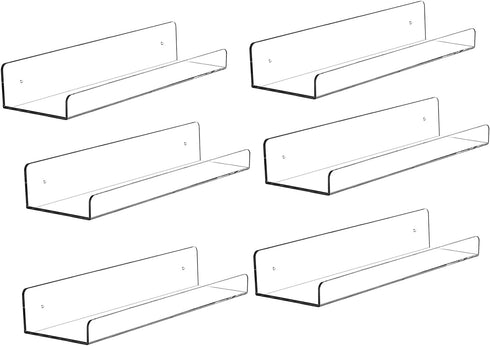 Mavachou 15 inch Clear Acrylic Floating Wall Ledge Shelf Display,6pcs Wall Mounted Nursery