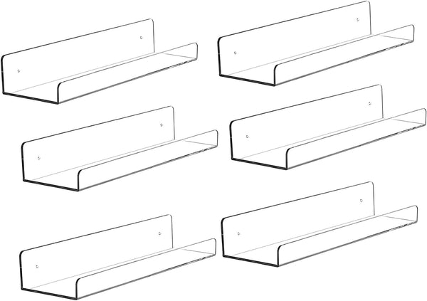 Mavachou 15 inch Clear Acrylic Floating Wall Ledge Shelf Display,6pcs Wall Mounted Nursery