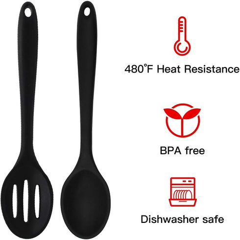 2 Pieces Silicone Nonstick Mixing Spoons, BPA Free, High Heat Resistant, Hygienic Design for Cooking