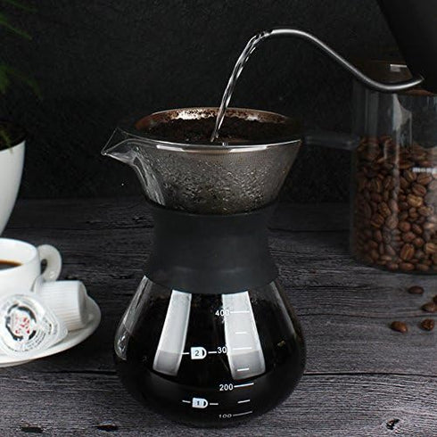 Yosoo 400ml Manual Hand Drip Coffee Maker Pot with Stainless Steel Filter