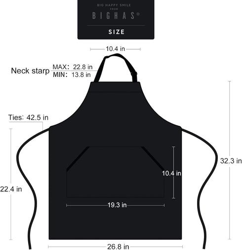 BIGHAS Adjustable Bib Apron with Long Ties, 18 Colors Chef Kitchen Cooking