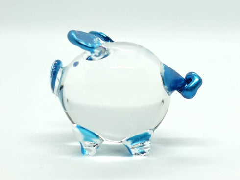 Pig Miniature Figurines, Hand Painted Blown Glass Art Collectible Gift Decor, V1 in Clear Blue