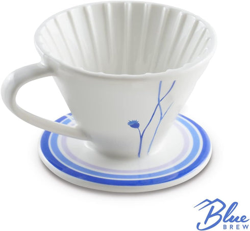 BLUE BREW Ceramic Pour Over Coffee Dripper, Size 01 Cone Coffee Maker (1-2 Cups), Portable Manual Brew Maker,