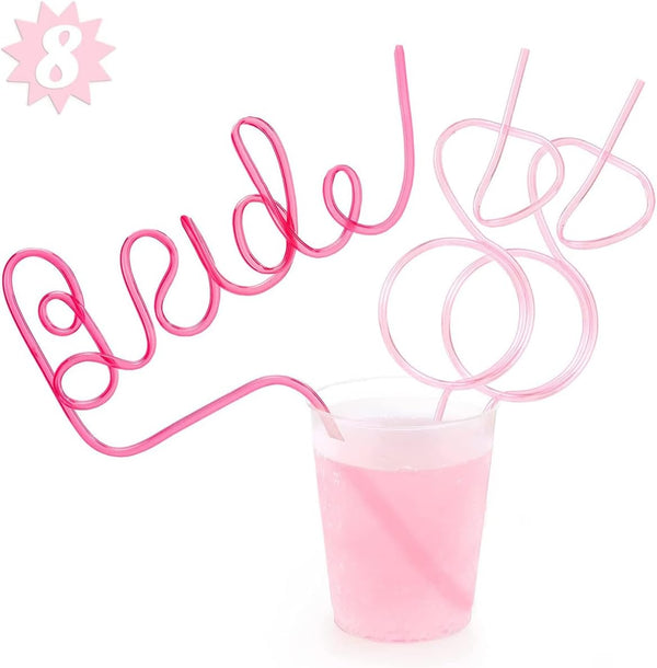 xo, Fetti Bachelorette Party XL Pink Bride + Diamond Ring Straw Set, 8 Pieces for Bridal Shower Decorations