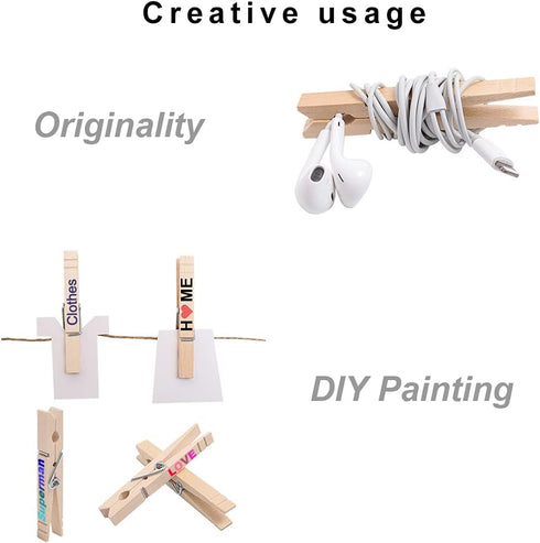 Heavy Duty Wooden Clothespins, 3.5 Inch Clothes Pins for Hanging Clothes, 100pcs Rust Resistant Clips for Craft and