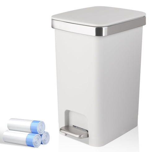 Small Bathroom Trash Can with Lid and 3 Rolls Trash Bags, Step