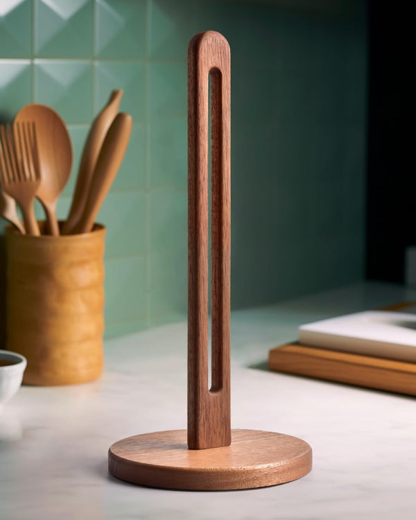 KitchLife Acacia Wooden Paper Towel Holder Countertop, Fits Jumbo Rolls, Freestanding Dark