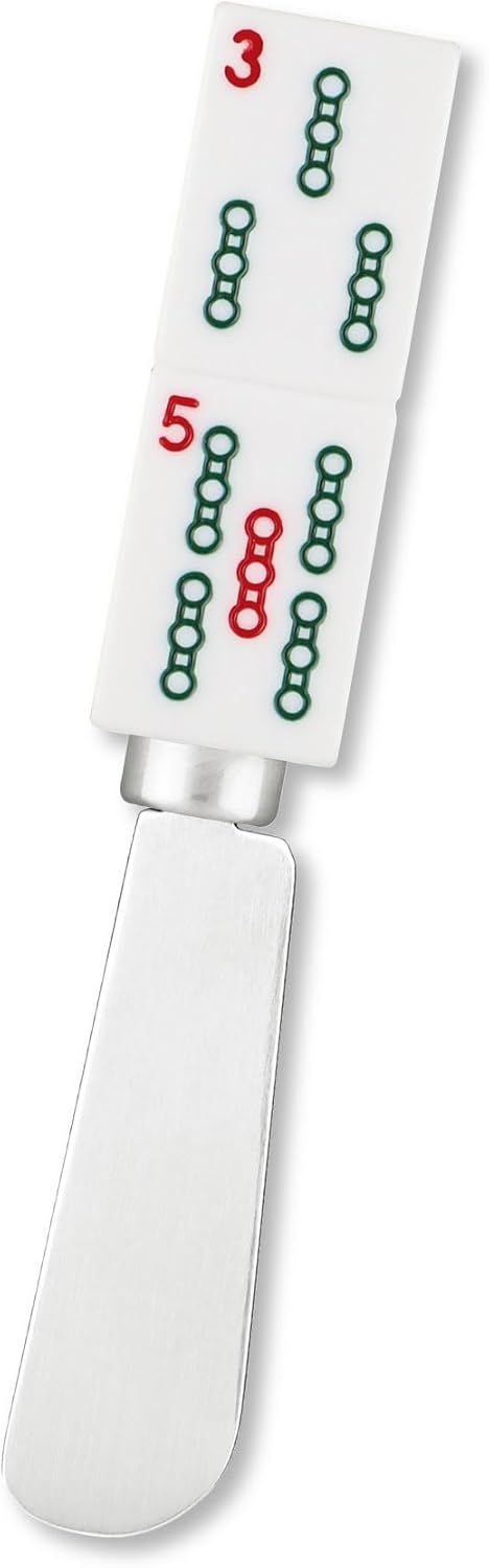 Mahjong Tile Cheese Spreaders - Hand-Painted Resin Handles with Stainless Steel Blades, Set of 4 Assorted Designs