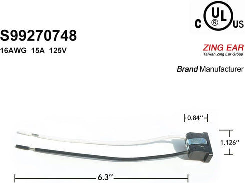 S99270748 Receptacle for Broan Exhaust Fan, 15A, 125V, 16AWG