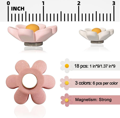 18 Pcs Flower Refrigerator Magnets, Cute Pink Refrigerator Magnets for Whiteboard, Girls Locker Magnets