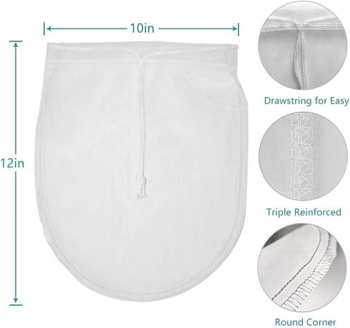 ERA NATURAL 3 Pack 12" 10" Nut Milk Bag Reusable x Cheesecloth Bags for Straining Almond/Soy Milk Greek Yogurt Strainer