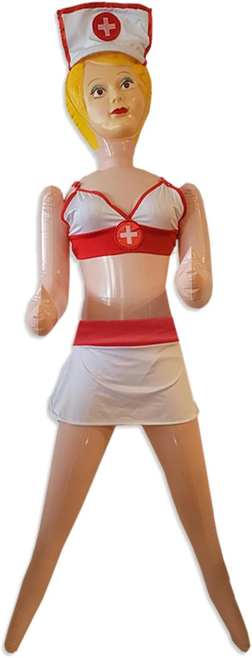 Merrimix - Ginger Inflatable Blow Up Doll with Nurse Costume, Gag Gifts for Men, Bachelor Party Favors and Decoration