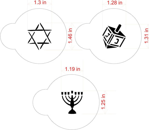 Designer Stencils Jewish Symbols Cookie and Cupcake Stencils, Small, Dreidel, Star of David, Menorah, Beige