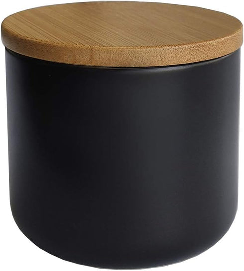 Ceramic Pure Color Sugar Bowl, Spice Jar Storage Pot with Wooden Lid