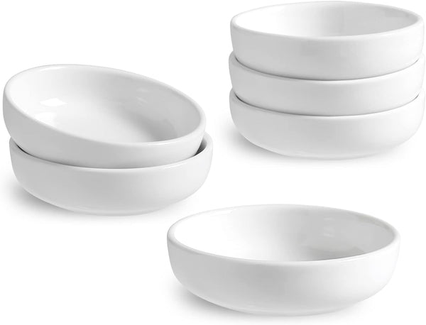 Ceramic Dipping Bowls Set of 6, 3 Oz Mini Pinch Bowls for Soy Sauce, Condiment, Appetizer, Seasoning, White