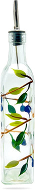 Glass Olive Branch Oil/Vinegar Cruet for Kitchen, 16 oz Dispenser with Stainless Steel Spout for Easy Pouring